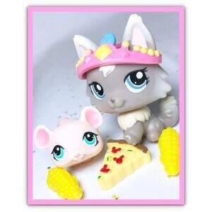 Authentic Littlest Pet Shop LPS #1411 1412 Pet Pairs Persian Wolf Cat Baby Mouse
